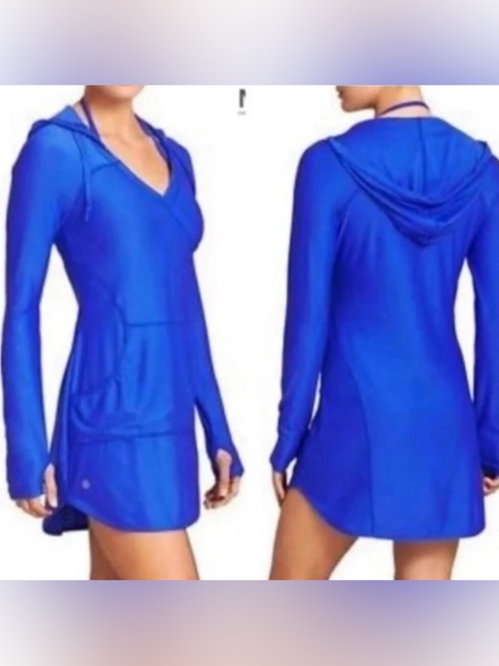 Athleta Royal Blue Hooded wick it wader Long Sleeve swim Cover-Up small